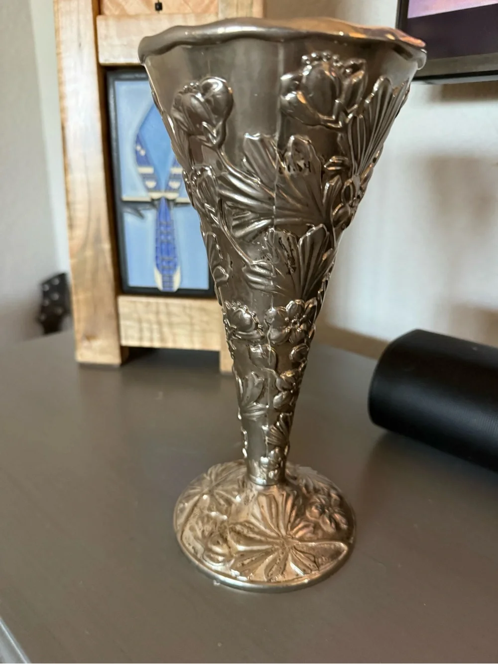 Silver Floral Embossed Decorative Vase - Home Accents